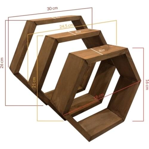 Wood 3'lü Hexagonal (honeycomb) Wall Rack (small)