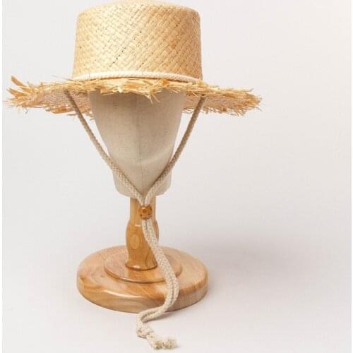 Hot Sale Childrens Summer Hat Flat Top Raffia Fringe with Bandage Straw Hat Girl Cap Travel Boy Sun Protection Caps Beach Hat