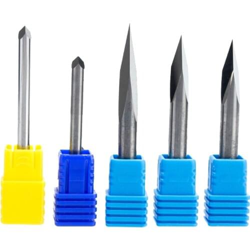 HUHAO 1pc 4mm 6mm 3 Edge Carbide Pypamid Bits 3A TOP QUALITY CNC Engraving Bits Router Machine 3 Face Stone Carving Tools