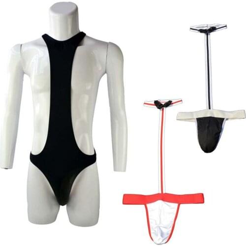 Mens sexy underwear one-piece set neck breathable wide elastic bow tie thong lace sexy transparent breathable T-piece one-piece