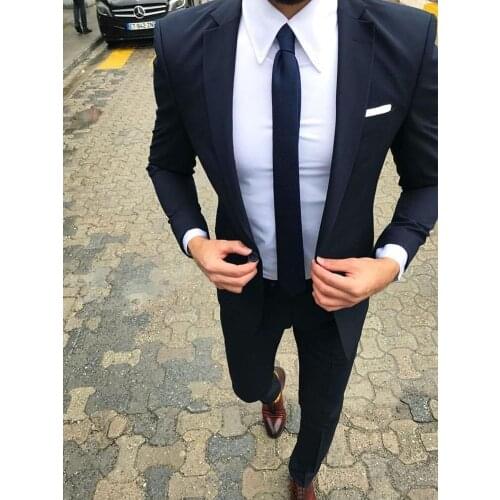 ANNIEBRITNEY 2 Piece Black Slim Fit Men Formal Suit Custom Skinny Groom Wedding Tuxedo Slim Fit Prom Wedding Men Suit With Pants