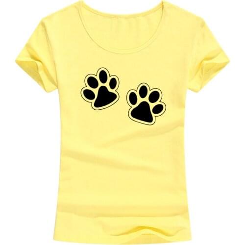 Summer Cotton T-Shirt Women Dog Footprint Printed T-shirt Kawaii Girls Casual Short Sleeve Tee Shirt Camiseta Mujer