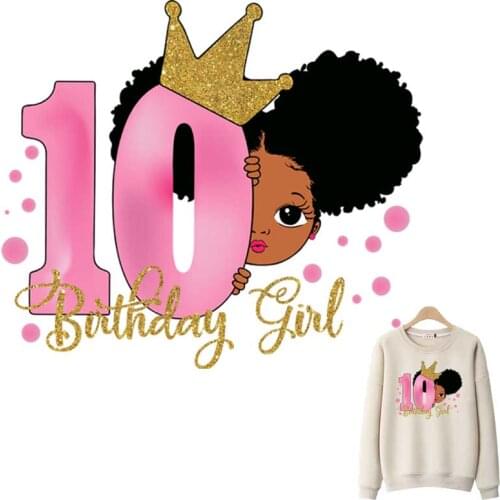 Cartoon Number 10 Birthday Girl Iron-On Transfers For Clothing DIY Kid T-Shirts Thermo Adhesive Patches Happy Children Stickers