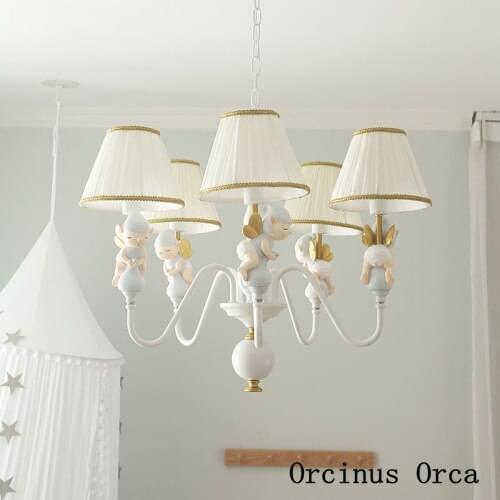 Cartoon creative Butterfly Fairy chandelier Girl Bedroom childrens room lamp American lovely white doll resin Chandelier