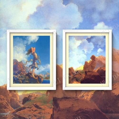 Cloud Gazing Print Set • VIntage Art Nouveau Wall Art • 1930s/40s Maxfield Parrish Diptych