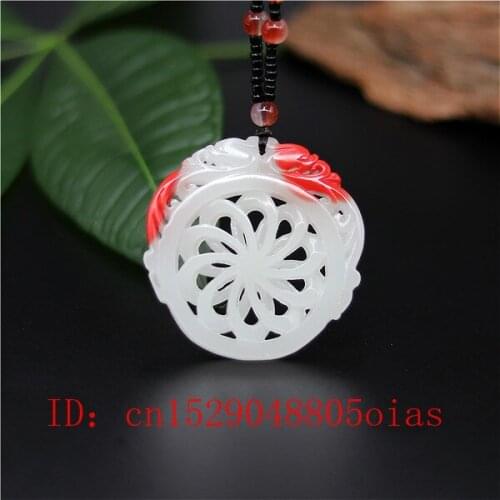 Natural Red White Chinese Jade Dragon Pendant Necklace Charm Jadeite Jewelry Double-sided Hollow Carved Amulet Gifts for Her Men