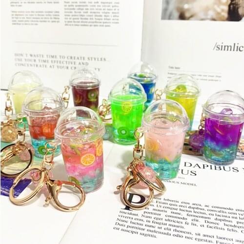 2021 New Mens And Womens Fashion Fruit Key Ring Imitation Handmade Milk Tea Key Chain Alloy Charm Gift