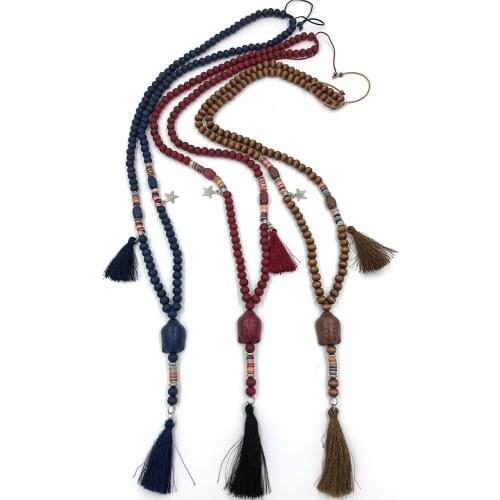New Handmade vintage jewelry wooden rosary beads long necklace Indian Buddha pendent necklace Tibetan Buddhism ethnic necklace