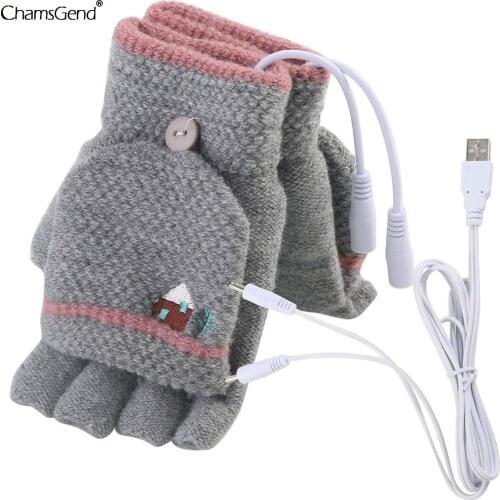 Heating Gloves Winter Half Finger Gloves Clamshell Woolen Warm Gloves Usb Electric Cycling Mittens Laptop Heated Mitten Gloves