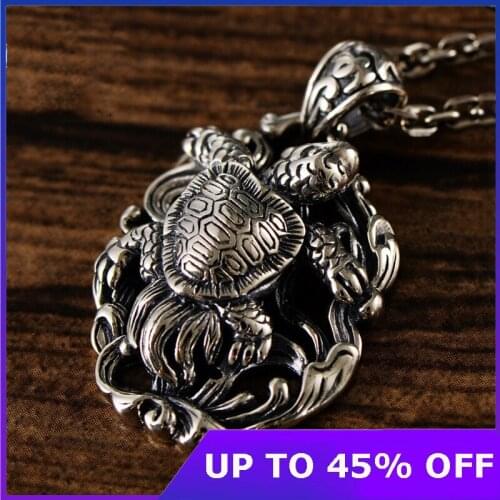 Real 100% 925 Silver Dragon Turtle Pendant Vintage 925 Silver Good Luck Turtle Pendant Lucky Pendant Jewelry 2021 New