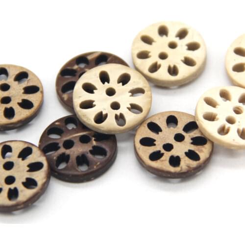 HENGC 12mm Natural Hollow Brown Wood Buttons For Clothes Flower Kids Scrapbooking DIY Handmade Decorative Accessories Wholesale