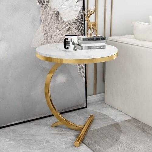 Luxury Marble Sofa Side Table Corner Table Living Room Sofa End Bedside Table Small Round Coffee Table WF