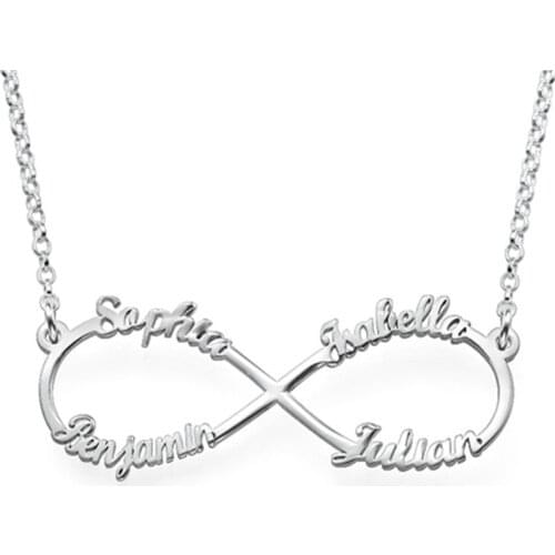 AIYANISHI 925 Silver Personalized Name Necklaces Heart Shape 4 Names Infinite Necklaces Customized Name Jewelry Women Necklaces