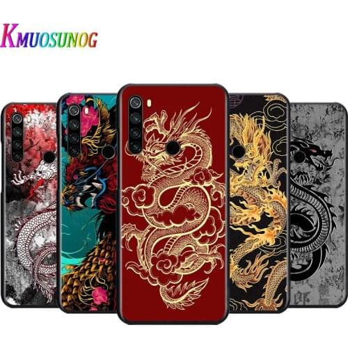 Oriental Mystic Dragon Black Silicone Soft Cover For Xiaomi Redmi Note 10 10S 9 9S Pro Max 9T 8T 8 7 6 5 Pro 5A Phone Case