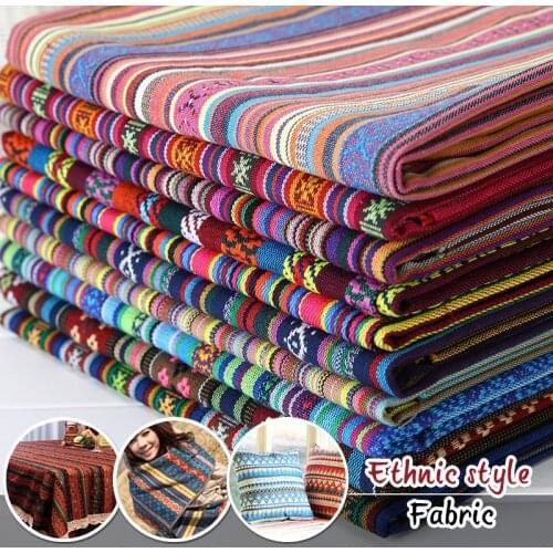 100x150cm Ethnic Striped Pattern Cotton Linen Fabric Tribal Boho Floral Print DIY Craft Dress Tablecloth Cushion Home Upholstery