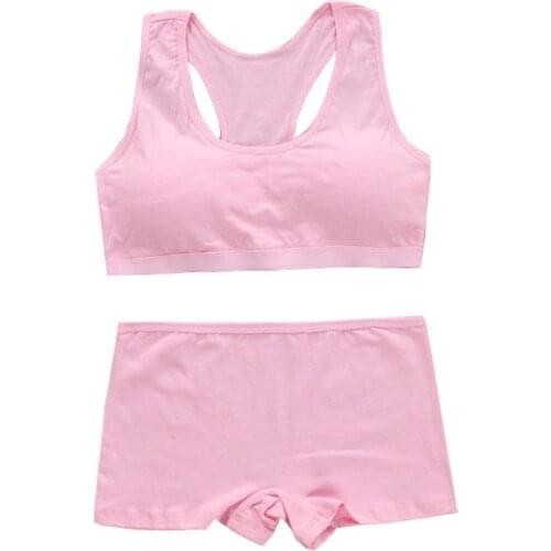 Teens Girls Sports Bra Puberty Gym Underwear Wireless Teenager Girls Sport Bra with Briefs Cotton Young Girls Training Bra Set