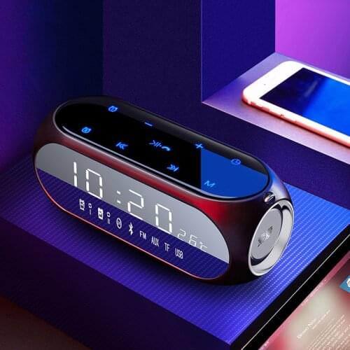 Stereo Wireless Bluetooth Speaker 10W Small Portable Home LED Screen Alarm Clock FM Radio Loudspeaker Bass Subwoofer Soundbox