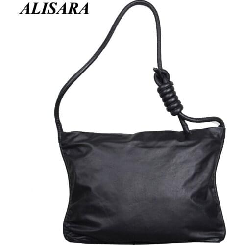 Alisara Simple Messenger Bag First Layer Cow Leather Top End Handmade Unisex Crossbody Shoulder Handbag Casual Big Capacity Tote