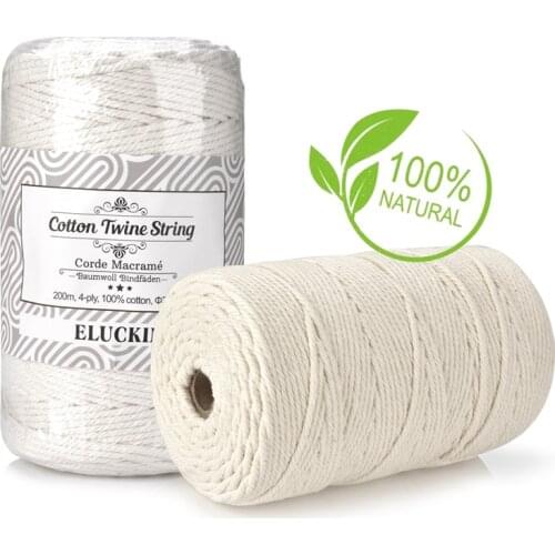 3mm*200m DIY Natural Cotton Yarn Textile Braided Thread Hand Knitting Sweater Hat Scarf Sewing Cord