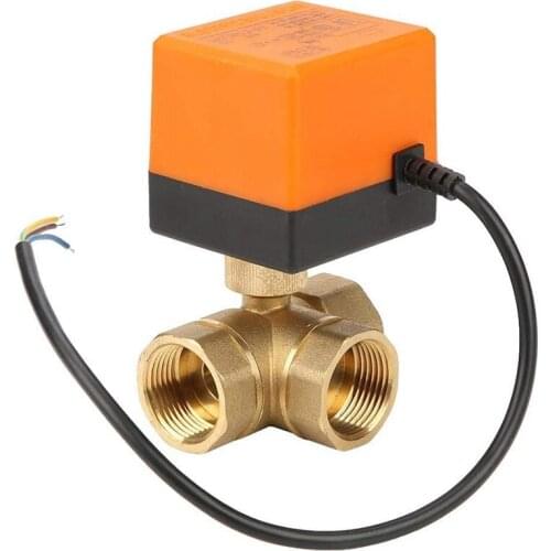 DN25 Three Way Electric Ball Valve Brass Ball Valve 1 Inch Three Lines Controls Water Valve for Flow Control DC 24V
