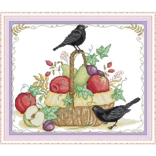 Harvest fruit basket cross stitch kit aida 14ct 11ct count print canvas stitches embroidery DIY handmade