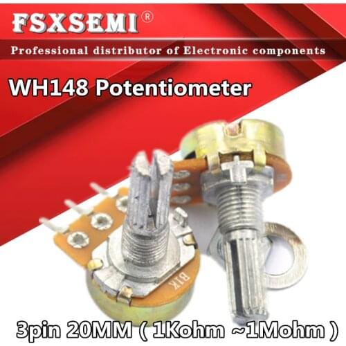 10pcs WH148 B1K B2K B5K B10K B20K B50K B100K B500K 3Pin 20mm Shaft Amplifier Dual Stereo Potentiometer 1K 2K 5K 10K 50K 100K 1M