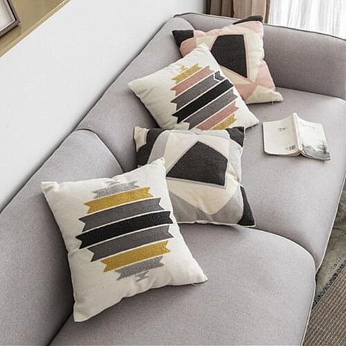 Yellow Grey Embroidery Pillow Cover Pink Grey Cushion Cover Home Decorative PillowCase Pillow Sham 45cmx45 for Living Room
