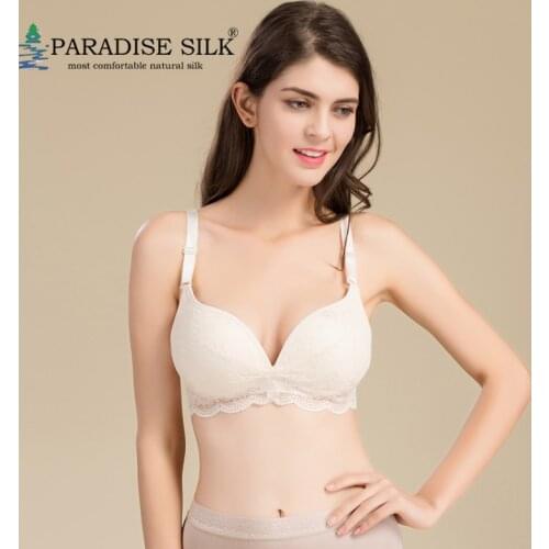 Women Lace Bras Wire Free Push Up Bra Adjustable Bra 100% Natural Silk Knit Underwear Bra Size S M L XL