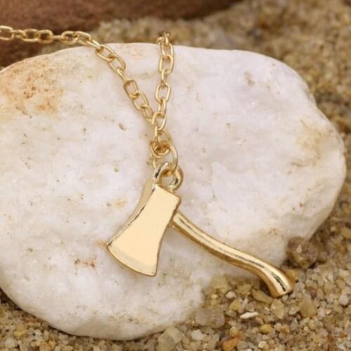 Gold axe brass axe pendant lumberjack hatchet tool hunter zombie warrior unisex gold filled chain modern jewelry hudson
