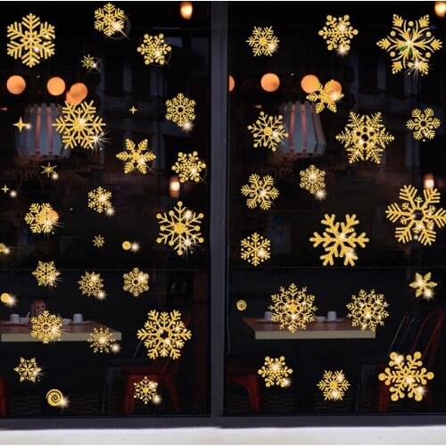 Gold Christmas Snowflake Window Clings Glitter Silver Snowflake Window Stickers For Xmas Holiday