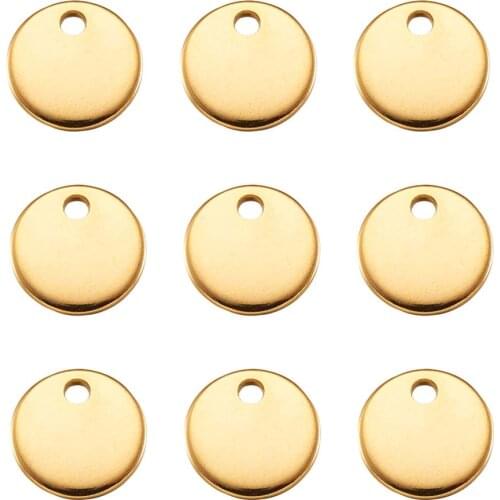 100pcs 304 Stainless Steel Golden Stamping Blank Tag Pendants Flat Round/Snowflake Heart for necklace jewelry DIY making