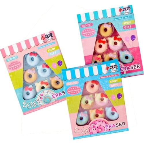 18packs/lot Kawaii Cat With Bow Donut Eraser kawaii stationery school supplies papelaria gift for kids