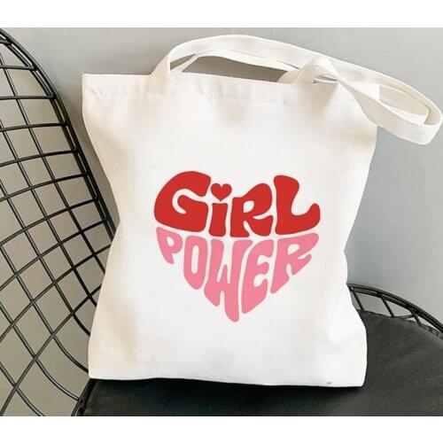 2021 Shopper GIRL POWER personality Printed Tote Bag women Harajuku shopper handbag girl Shoulder shopping bag Lady Canvas Bag