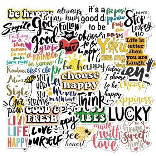 50pcs English Letters Phrase Graffiti Sticker Inspirational Quotes Decal For Laptop Skateboard Scrapbooking Kids Sticker Pack