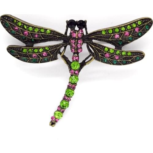 Antique bronze Dragonfly Brooch Rhinestone Pin brooches C497 E4