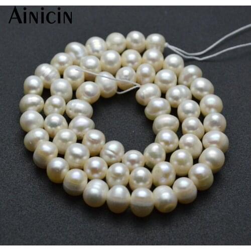 5 Strands 6mm Natural Freshwater Pearls 15.5'' Near Round Potato Shape Strand Loose Beads for Luxury Jewelry Making Materials