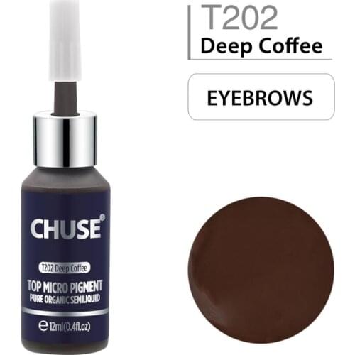 CHUSE Microblading Micro Pigment T202 Permanent Makeup Tattoo Ink Cosmetic Color Deep Coffee Passed SGS,DermaTest 12ml(0.4fl.oz