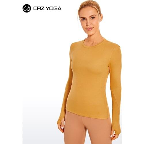 CRZ YOGA Womens Ribbed Slim Fit Athletic Shirt Long Sleeves Sports Workout Tops with Thumbholes