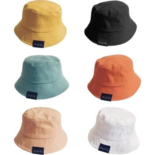 Toddler Kids Sun Protection Wide Brim Bucket Hat Harajuku Letters Label Simple Solid Color Foldable Panama Fisherman Cap