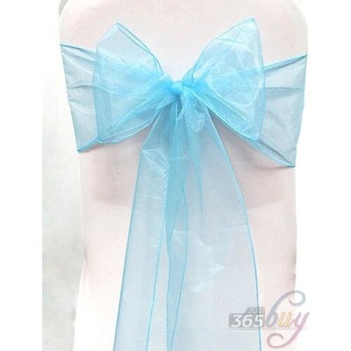 [ Fly Eagle ] 10PCS Organza Chair Sashes Bow Wedding Party Cover Banquet cover sashes #19 Light Blue