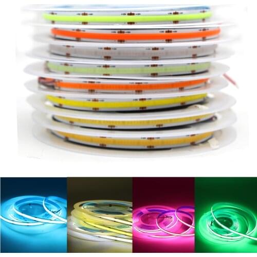 High Density Flexible COB LED Lights Strip 12V 24V RA90 384/528 LEDs/m 8mm 10mm White Red Ice Blue Pink for Home car Decorative