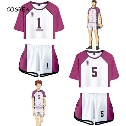 Haikyuu!! Tendo Satori Cosplay Costume Women Men T Shirt Shorts Set Ushijima Wakatoshi Tsutomu Shirt Suits School Uniform Unisex