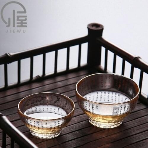 JIEWU Health Chinese Character Glass Tea Cup Heat Resistant Handmade Cup 2021 Office Household Tea Set Kitchen Set Accessories