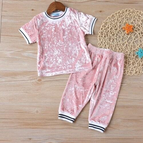 Girls Set Summer Top+Pants 2Pcs Gold Velvet Suit Sportswear Kids Clothing Costume For Girls Clothing For Girls
