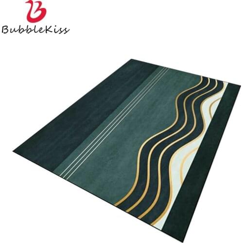 Bubble Kiss Carpet For Living Room Modern Green Golden Line Geometry Bedroom Home Decor Non-Slip Rug Customized Large Floor Mats
