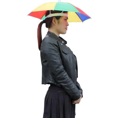 Outdoor Foldable Hands Free Sun Rain Umbrella Hat Fishing Camping Headwear Cap Hat Adjustable Novelty Colorful Rainbow Cap