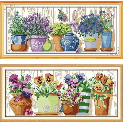 The Pottings on The Windowsill Printed Cross Stitch Pattern Kits Counted Embroidery Sets 11CT 14CT DIY Handmade Needlework Craft