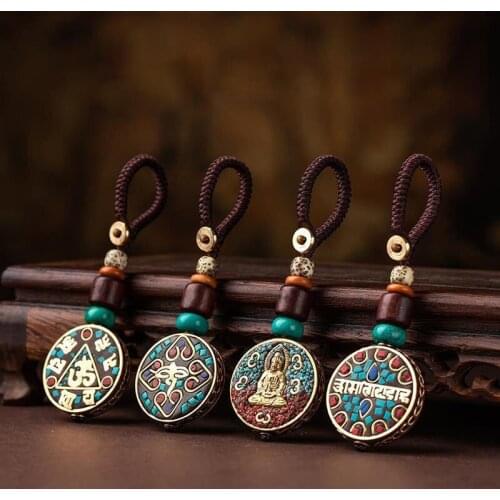 New Retro Car Keychain Bodhi Pendant Trend High-end Ping An Brand Bag Ornaments Jewelry Accessories