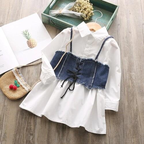2019 autumn item girl long sleeve dress+jeans vest kids clothing girl fashion suit 2pcs per set