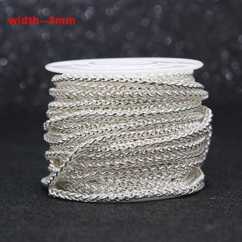 Silver plated Stainless Steel Wheat Braided Chain 3mm width for DIY necklace bracelet making
